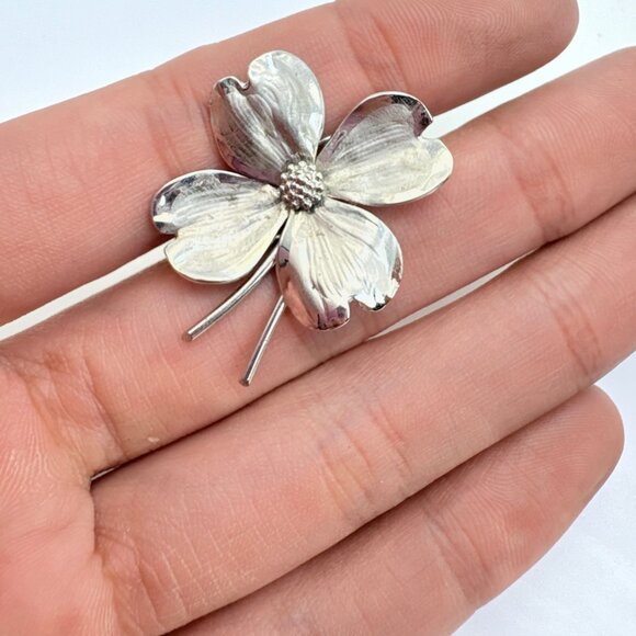 VTG Sterling Silver 925 Four Leaf Clover Textured Brooch Size 1" Length - Picture 7 of 11
